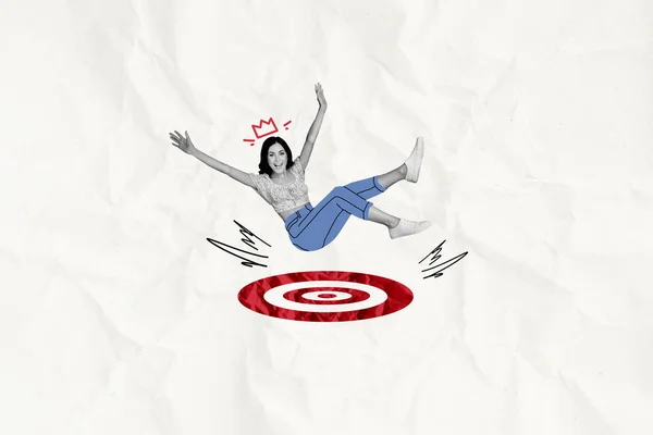 Retro Artwork Template Collage Impressed Funny Lady Falling Target Isolated — Stock Photo, Image