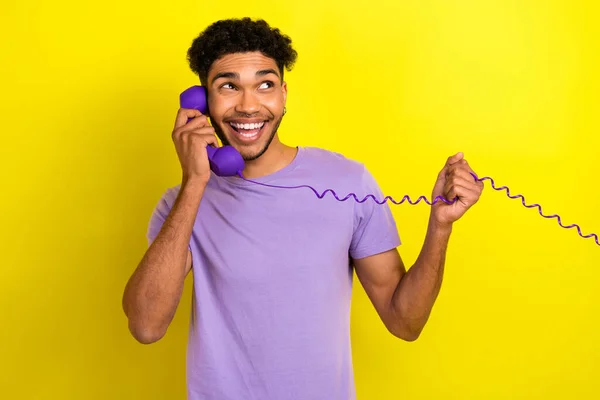 Photo Funky Excited Person Have Good Mood Speak Communicate Retro — Stock Photo, Image