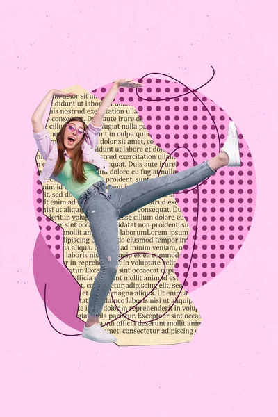 Collage Illustratie Van Funky Jeugd Meisje Zomer Partij Dragen Zonneglas — Stockfoto