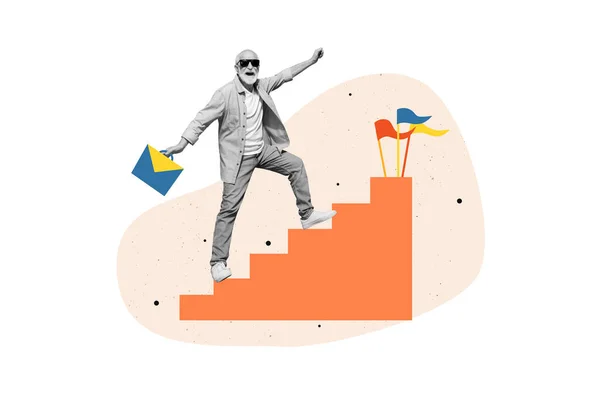 Collage Pensionär Företagare Mål Med Blå Gula Diplomat Flaggor Finish — Stockfoto