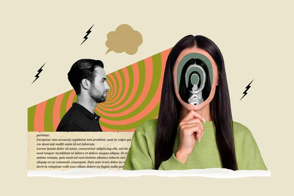 Sueño Revista Alfabetización Plantilla Collage Freak Mujer Con Recursivo Cara — Foto de Stock