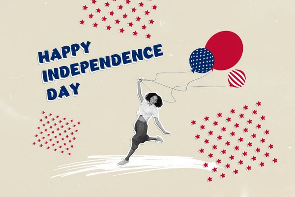 Коллаж Иллюстрации Баннер Открытки Днем Независимости Сша Девушки Запустить Воздушные — стоковое фото