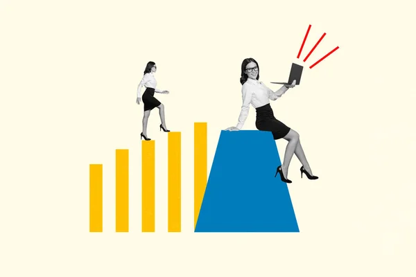 Imagem Colagem Revista Criativa Senhora Proposital Alcançar Sucesso Trabalhando Gadget — Fotografia de Stock
