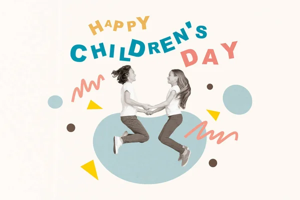 Festeggiamenti Collage Felici Bambini Piccoli Giorno Festa Intrattenimento Bambini Saltare — Foto Stock