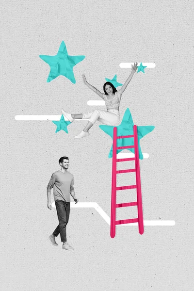Bild Kunstwerk Collage Skizze Von Zwei Glücklichen Menschen Teilnehmenden Corporate — Stockfoto