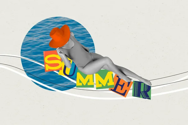 Фото Ілюстрації Мінімальний Колаж Тонкої Сексуальної Леді Носити Сонячний Пляж — стокове фото