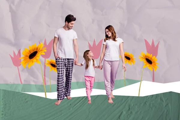 Collage Illustration Famille Rêver Fille Enfant Adoption Parents Porter Pyjama — Photo