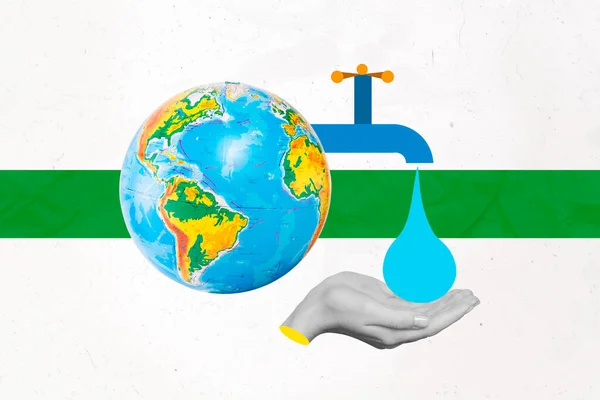 Día Mundial Del Agua Collage Concepto Planeta Tierra Recoger Recursos — Foto de Stock
