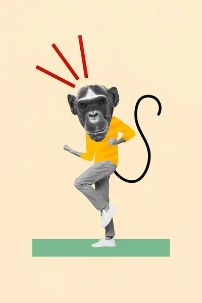 만화는 행운의 원숭이 머리를 사람의 콜라주 사진을 스케치 — 스톡 사진