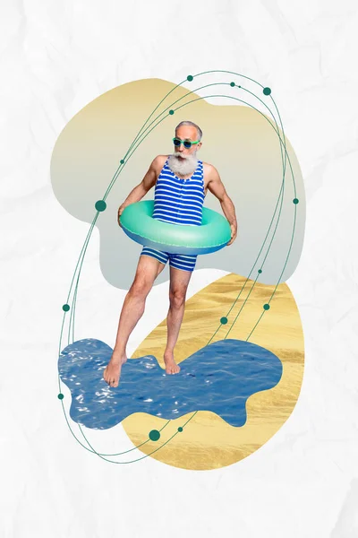 Arte Criativa Esboço Colagem Imagem Homem Idoso Feliz Pensioner Perna — Fotografia de Stock