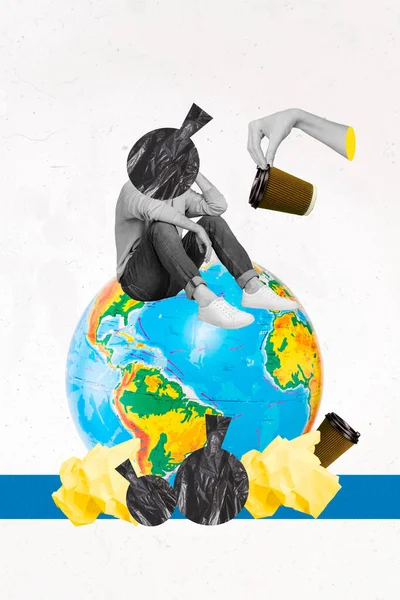Pionowe Ekologiczne Propaganda Kolaż Bezgłowy Człowiek Polietylen Zanieczyszczenie Toksyczne Śmieci — Zdjęcie stockowe