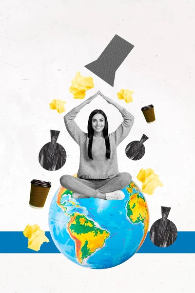 Metafoor Collage Van Jong Meisje Beschermen Haar Thuisland Planeet Aarde — Stockfoto