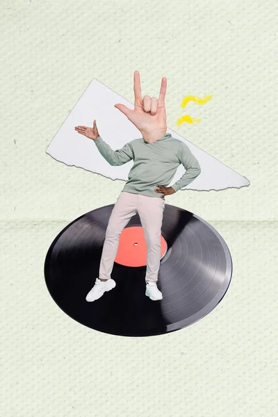 Verticale Composiet Creatieve Foto Collage Van Headless Man Hand Tonen — Stockfoto