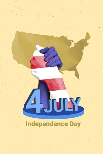 Verticale Collage Van Amerikaanse Vlag Kleuren Twee Armen Handdruk Juli — Stockfoto
