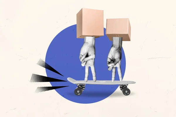 Cartaz Imagem Esboço Caricatura Colagem Braço Humano Dedo Skate Entrega — Fotografia de Stock