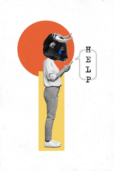 Affiche Verticale Créative Collage Inconnu Personne Anonyme Inhabituelle Utiliser Téléphone — Photo
