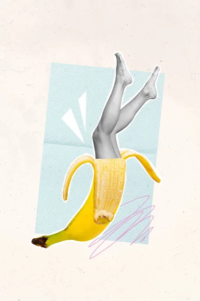 Creativa Plantilla Collage Extraño Pies Femeninos Piel Plátano Belleza Cuidado — Foto de Stock
