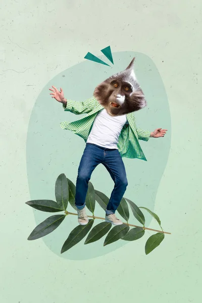 Poster Banner Collage Funky Bizzarro Person Money Face Climb Tree — Foto Stock