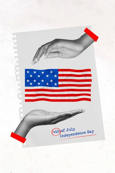 Luglio Biglietto Auguri Collage Mani Che Tengono Stati Uniti America — Foto Stock