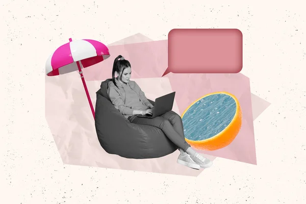 Collage Abstracto Compuesto Creativo Foto Mujer Ocupada Freelancer Sentarse Trabajo —  Fotos de Stock