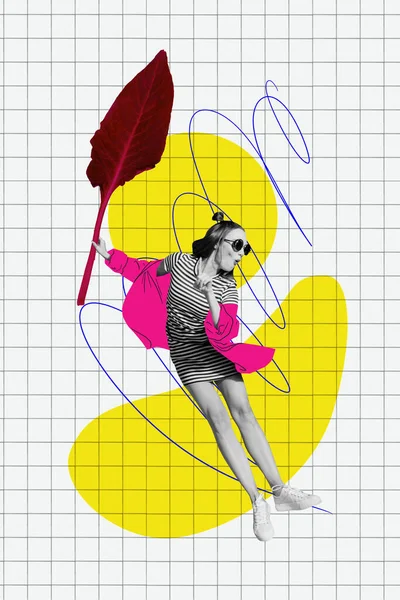 Retro Abstrakte Kreative Kunstwerk Vorlage Collage Von Glücklich Charmante Dame — Stockfoto