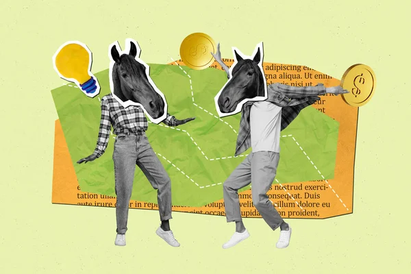 Kostym Däggdjur Hästar Collage Illustration Absurda Djur Kul Samla Pengar — Stockfoto