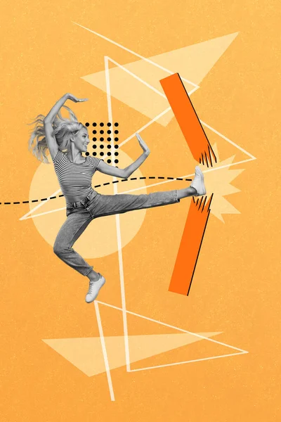 彩绘背景下运动女子体操腿踢破砖艺术图像拼贴草图 — 图库照片