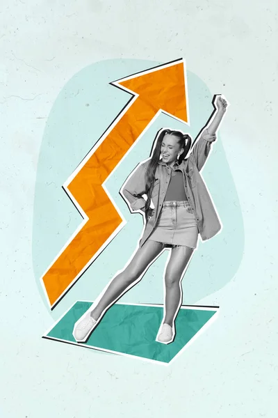 Verticale Collage Afbeelding Van Positief Blij Zwart Wit Effect Meisje — Stockfoto