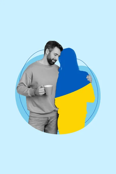 Collage Illustration Deux Personnes Homme Câlin Femme Anonyme Ukraine Pays — Photo