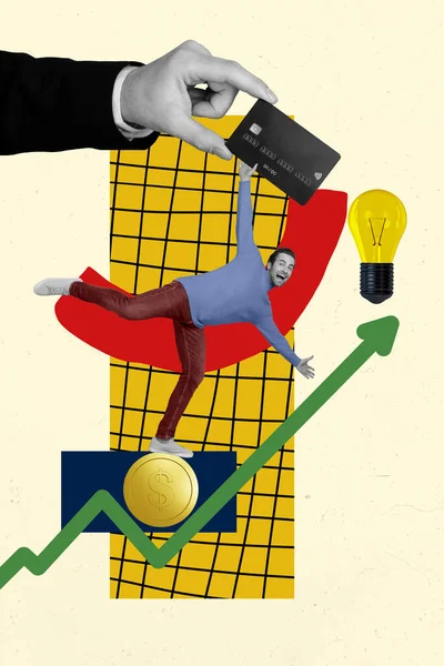 Collage Kép Pinup Pop Retro Vázlatot Izgatott Ember Tartani Egyenleg — Stock Fotó