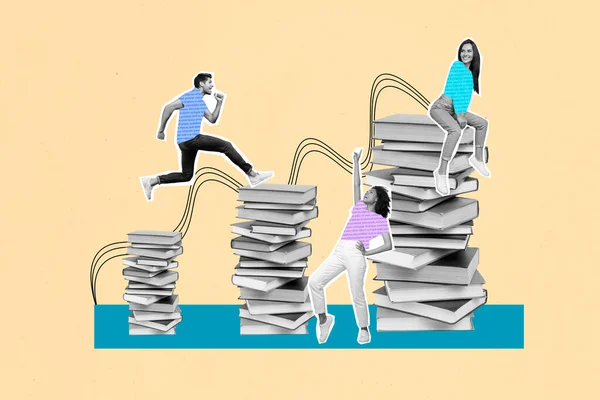 Imagem Exclusiva Esboço Colagem Imagem Estudantes Felizes Recebendo Livro Educação — Fotografia de Stock
