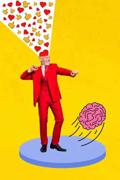 Kreative Abstrakte Vorlage Collage Aus Lustigen Unbeschwerten Alten Mann Roten — Stockfoto