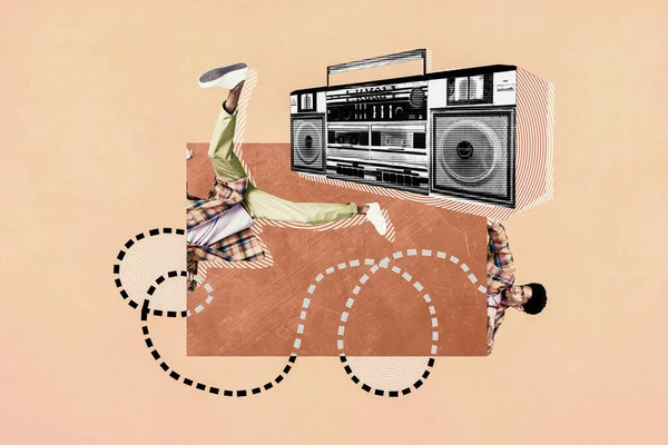 Creativo Poster Collage Attivo Giovane Ragazzo Danza Break Dance Boombox — Foto Stock