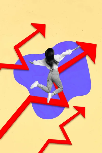 Imagen Abstracta Collage Gráfico Señora Excitada Despreocupada Volando Disfrutando Crecimiento — Foto de Stock