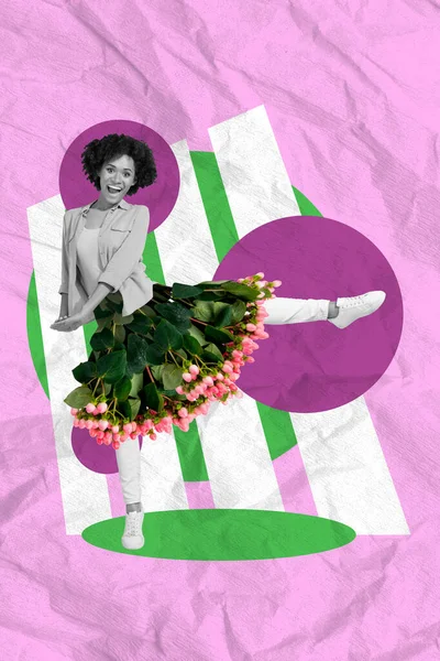 Vertikale Collage Bild Von Positiven Schwarzen Weißen Gamma Mädchen Tanzen — Stockfoto