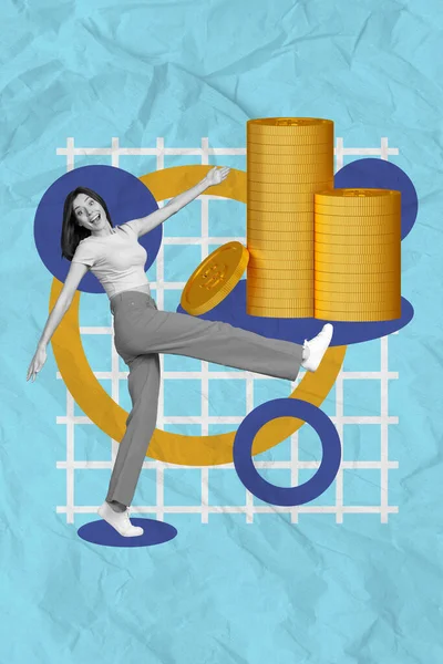 Cartaz Arte Imagem Colagem Esboço Modelo Positivo Feliz Menina Milionário — Fotografia de Stock