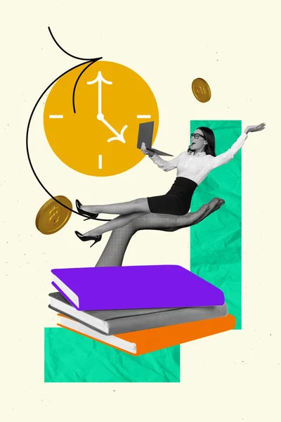 Collage Diseño Creativo Compuesto Joven Profesora Uso Educación Distancia Portátil — Foto de Stock