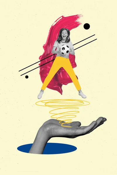 Vertical Fifa Collage Mundial Campeonato Adolescente Chica Salto Captura Pelota —  Fotos de Stock