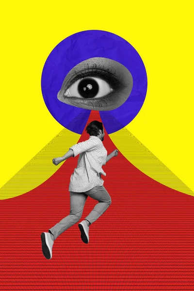 Illustrazione Collage Immagine Opera Arte Scappare Veloce Velocità Uomo Spaventato — Foto Stock