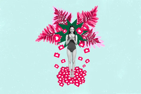 Kreative Collage Aus Schwarz Weiß Effekt Dünne Bademode Mädchen Verwenden — Stockfoto