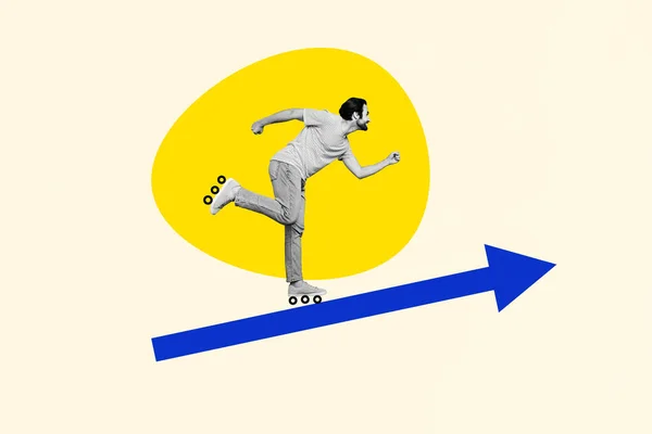Collage Van Ladder Jong Rijden Looprollen Rolschaatsen Ambitie Carrière Prestatie — Stockfoto