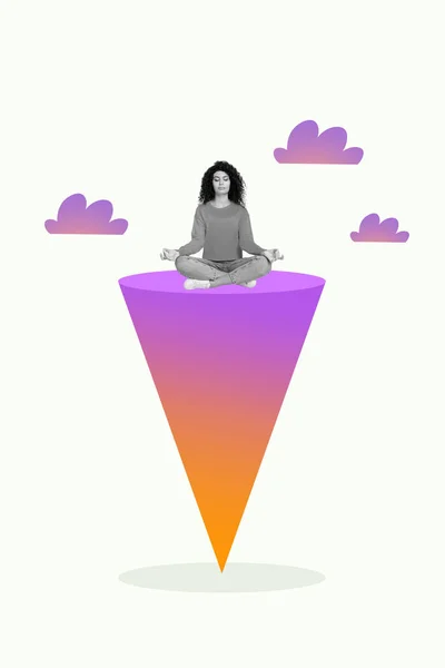 Colagem Esboço Foto Cartaz Menina Concentrada Focada Sentado Top Triângulo — Fotografia de Stock