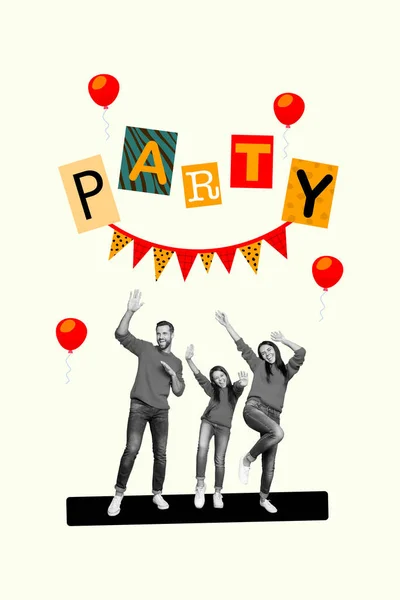 家族の日のパーティーのコラージュバナー家族の日の休日のお祝いのダンスのイラストは デフォルトの背景に孤立手を上げる — ストック写真