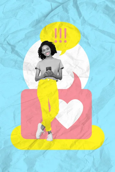 Imagen Collage Vertical Chica Gamma Blanca Negra Positiva Utilizar Corazón —  Fotos de Stock