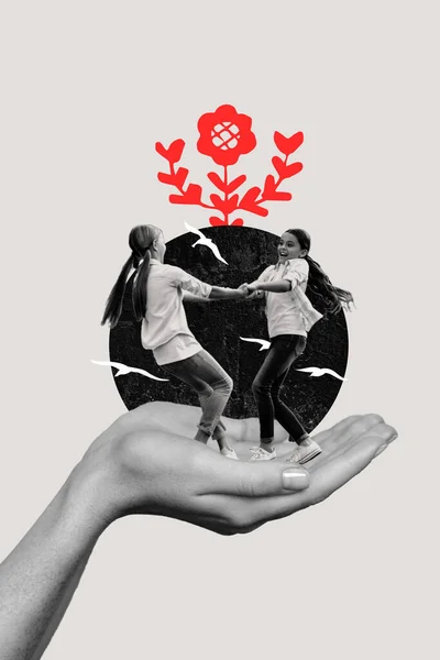 Plakát Koláž Prapor Dvou Nejlepších Přátel Hrát Tanec Oslavit Ukrajinské — Stock fotografie