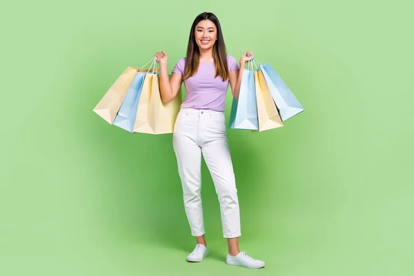 Full Length Body Photo Vietnamese Woman Hold Her Shopping Bags — Stock Photo, Image