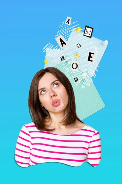Collage Artwork Minimal Picture Doubtful Unsure Lady Getting Word Letters — Stock Photo, Image
