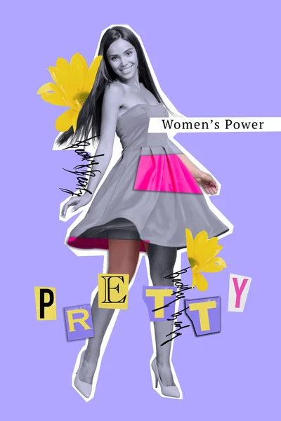 Imagen Vertical Collage Encantadora Joven Dama Celebrar Internacional Mujer Día —  Fotos de Stock