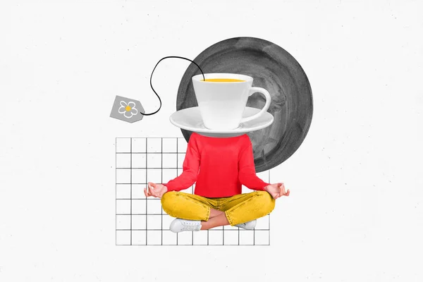 Kreative Collage Illustration Kopflose Absurde Karikatur Absurde Tasse Heiß Lecker — Stockfoto