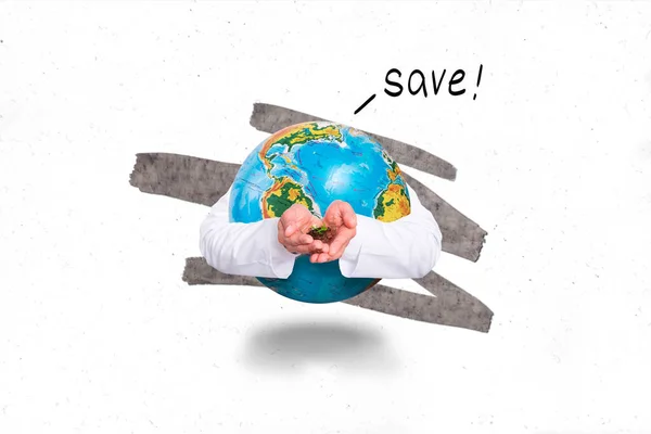 Banner Collage Eco Friendly Concept Planet Earth Protection Hold Green — Stock Photo, Image
